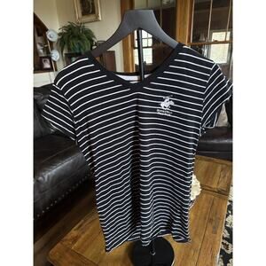 Beverly Hills Polo Club Black & White Striped V-Neck T-Shirt Women’s XL